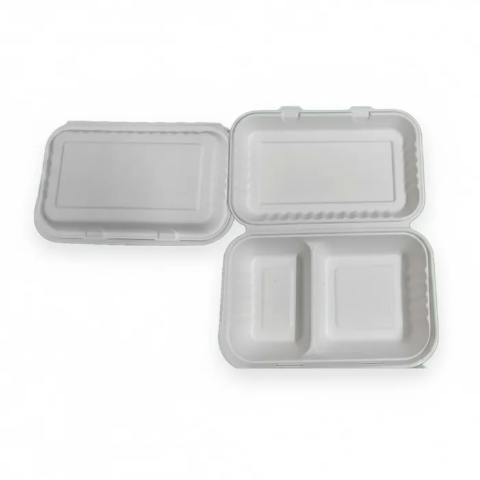 EcoPrime 10x6 inch 2-compartment bagasse clamshell