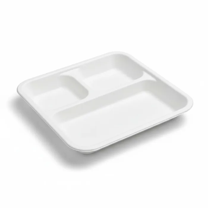 EcoPrime 3-compartment square bagasse meal tray