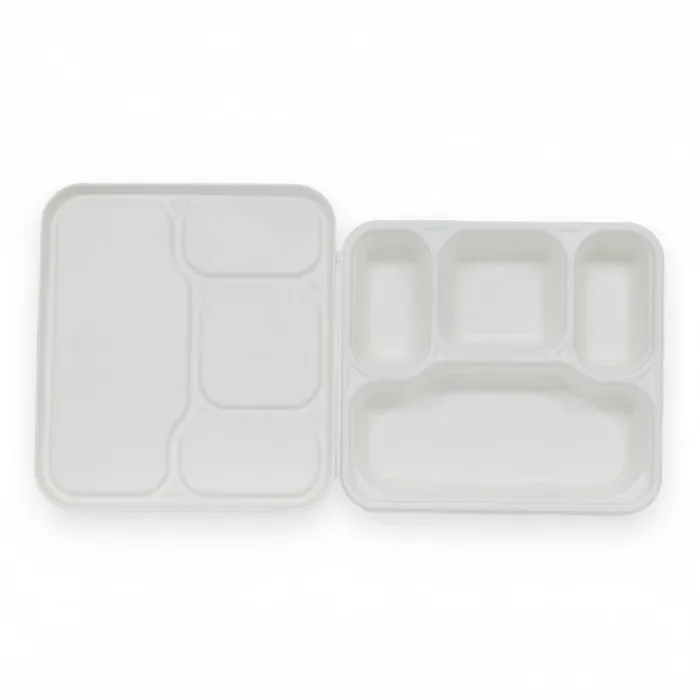 EcoPrime 4-compartment bagasse meal tray with matching lid