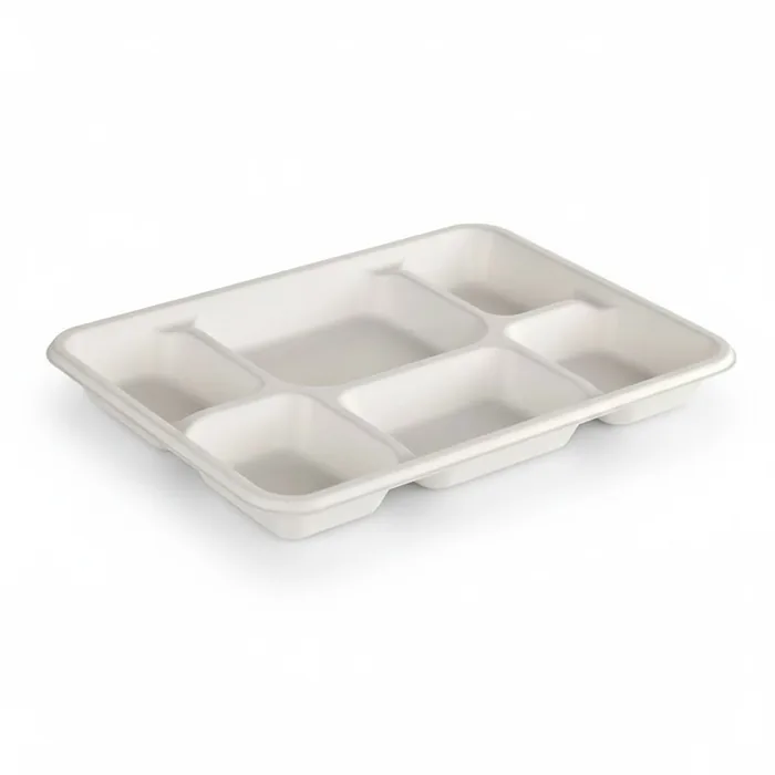 EcoPrime 6-compartment compostable bagasse meal tray