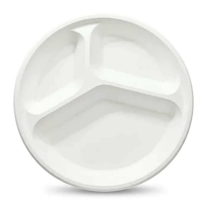 EcoPrime 10 inch 3-compartment deep round compostable bagasse plate