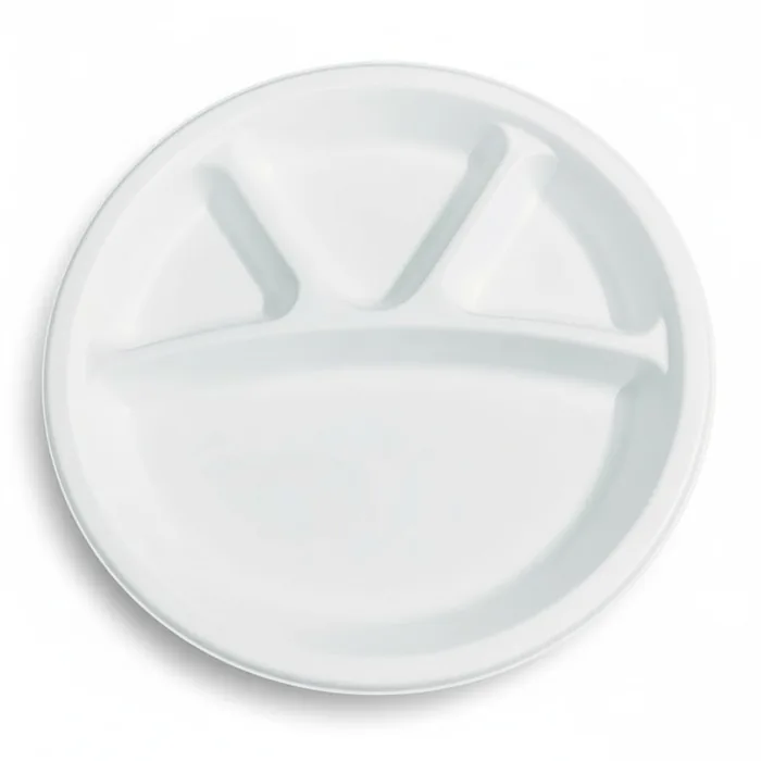 EcoPrime 11 inch 4-compartment round compostable bagasse plate