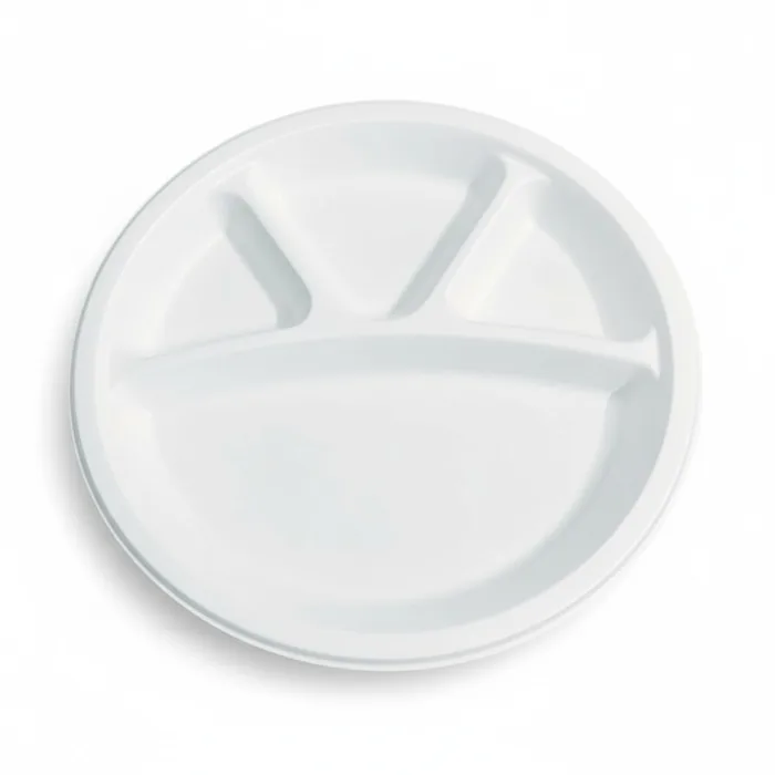 EcoPrime 12 inch 4-compartment round compostable bagasse plate