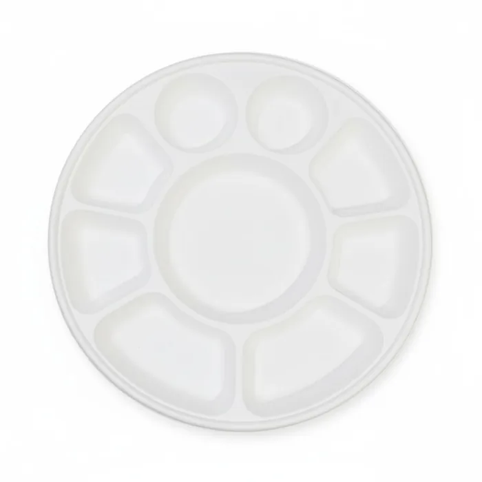 EcoPrime 9-compartment round compostable bagasse thali plate