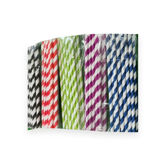 EcoPrime striped paper straws in five colours, packed